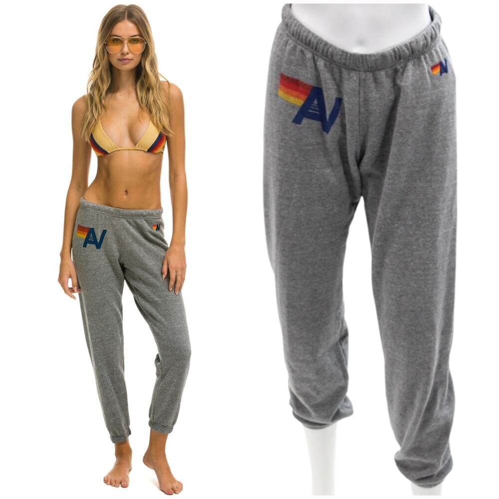 Aviator Nation Gray Jogger Sweatpants with Rainbow AV Logo